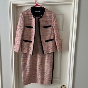 LK Bennett Orange, Cream and Black Tweed Jacket and matching sheath dress.